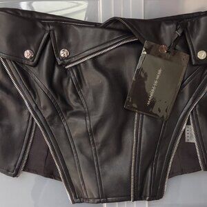 Maniere de Voir US Size 12 Vintage Vegan Leather Biker Corset Black